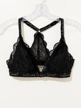 Victoria's Secret Black Lace Bralette Front Closure Racerback Design Size L